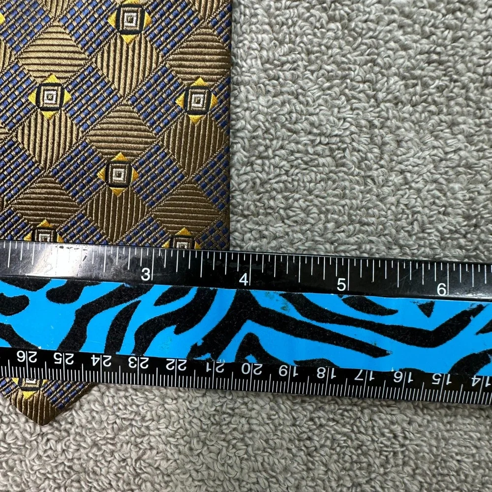 Herve Paris Milan Silk Tie Mens Gold Navy Blue Geometric Diamond Made in Italy